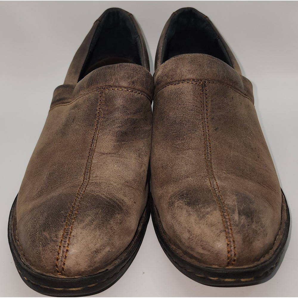 Born Womens Brown Distressed Leather Clogs Block Heel Slip On Shoes 7.5 shooties